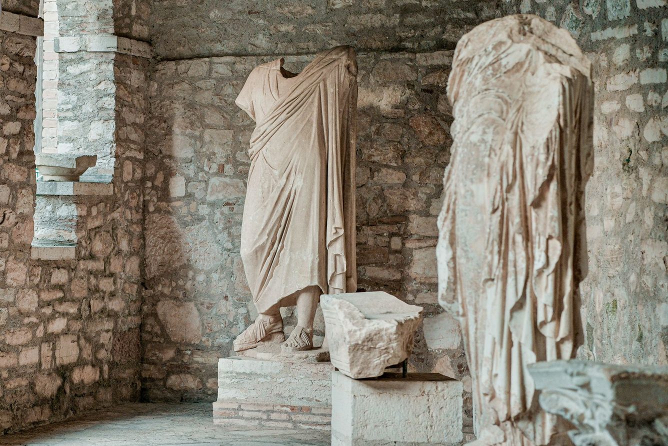 Roman statues in the museum at ancient Butrint, next door to Kep Merli