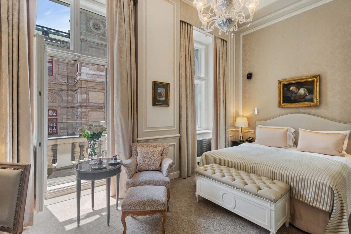 A deluxe room with a view at Hotel Sacher Vienna
