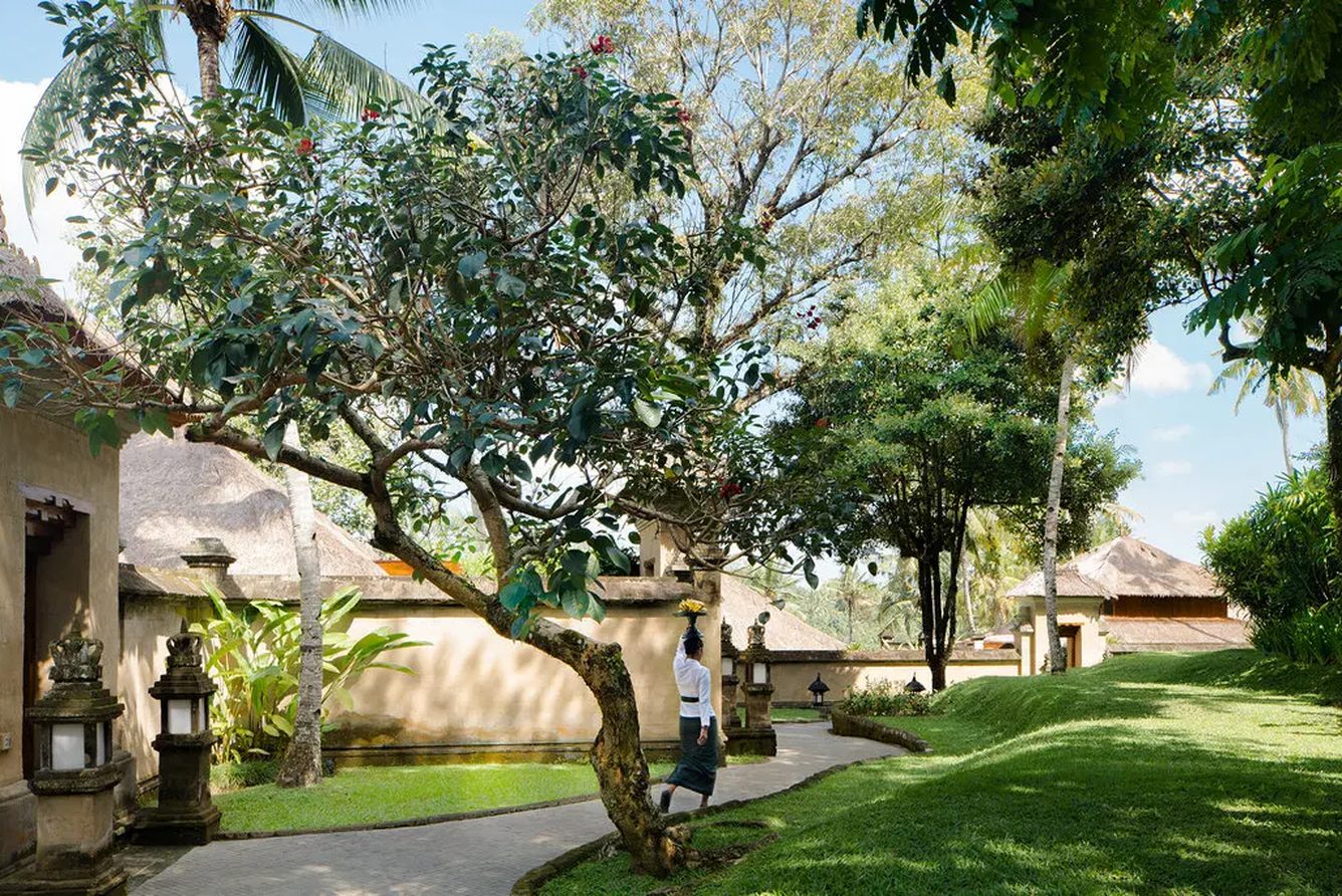 Amandari resort grounds and pool area above the Ayung valley