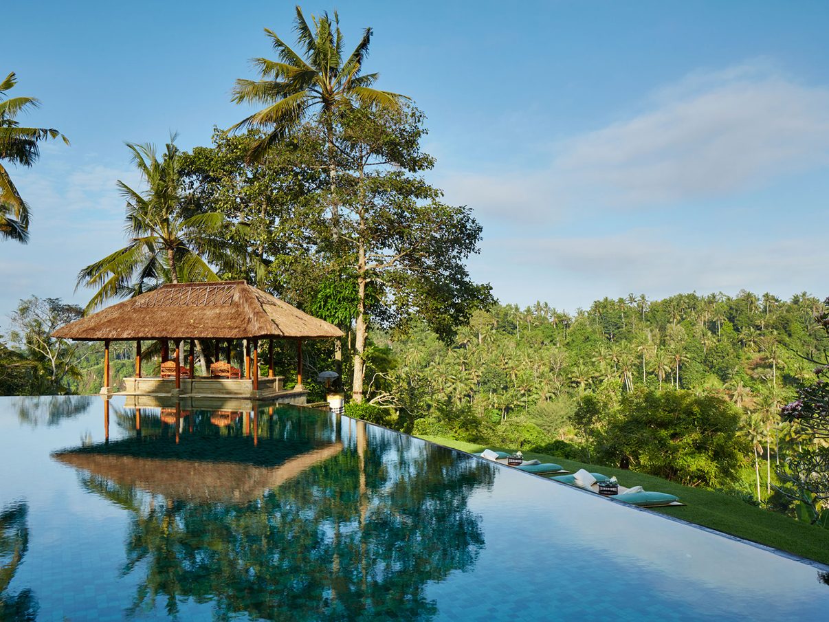 Amandari resort framed by jungle and rice terraces above the Ayung River gorge, Kedewatan, Ubud