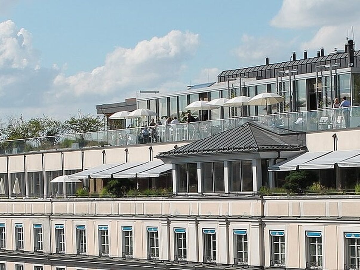 The rooftop level and facade of the Hotel Bayerischer Hof in Munich