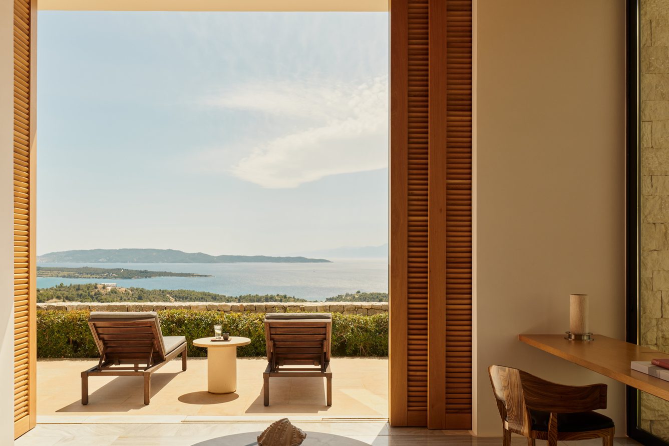 A villa at Amanzoe with its private terrace and pool