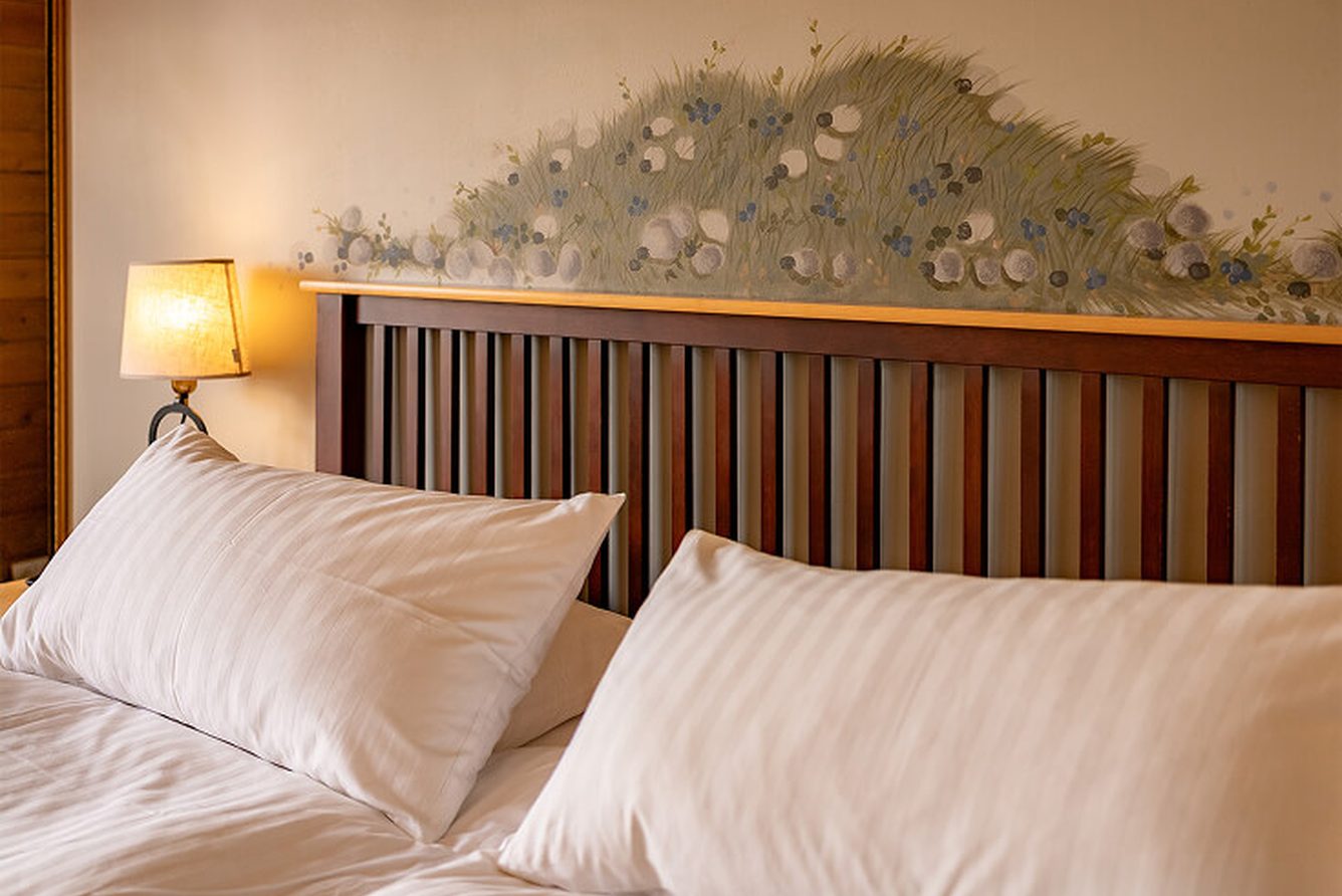A Deluxe Superior room at Hotel Rangá, with a hand-painted floral mural above the bed