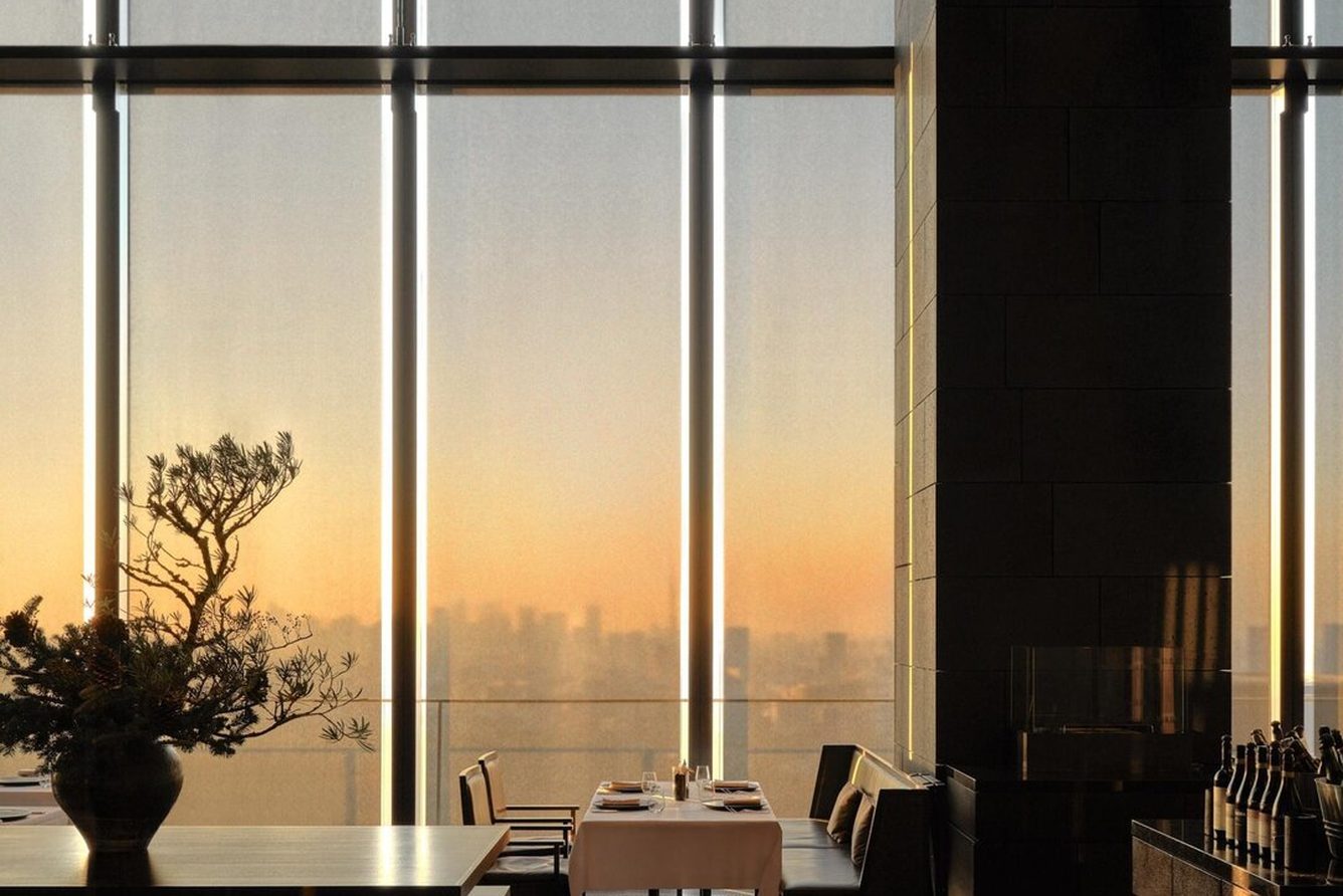 The interior of Arva, Aman Tokyo's Italian restaurant on the 33rd floor