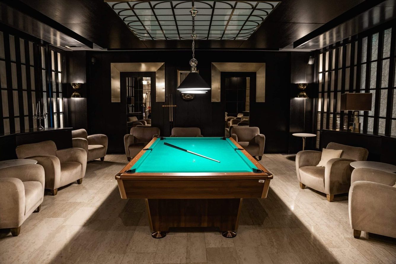 The billiard room at Vila Bled, kept in period style