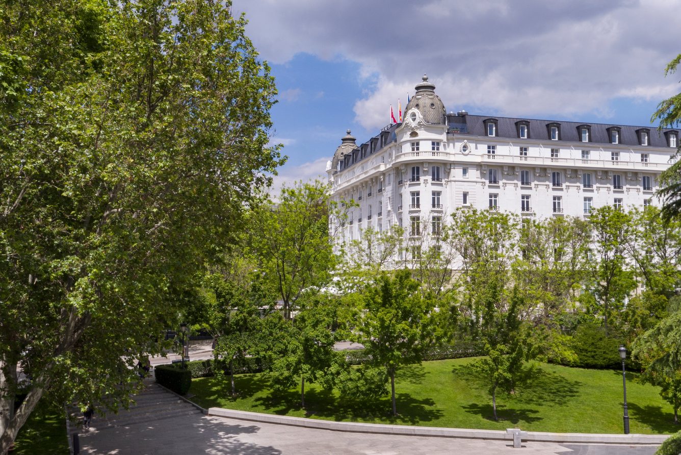 Mandarin Oriental Ritz, Madrid — the palace hotel's restored facade and gardens by Plaza de la Lealtad