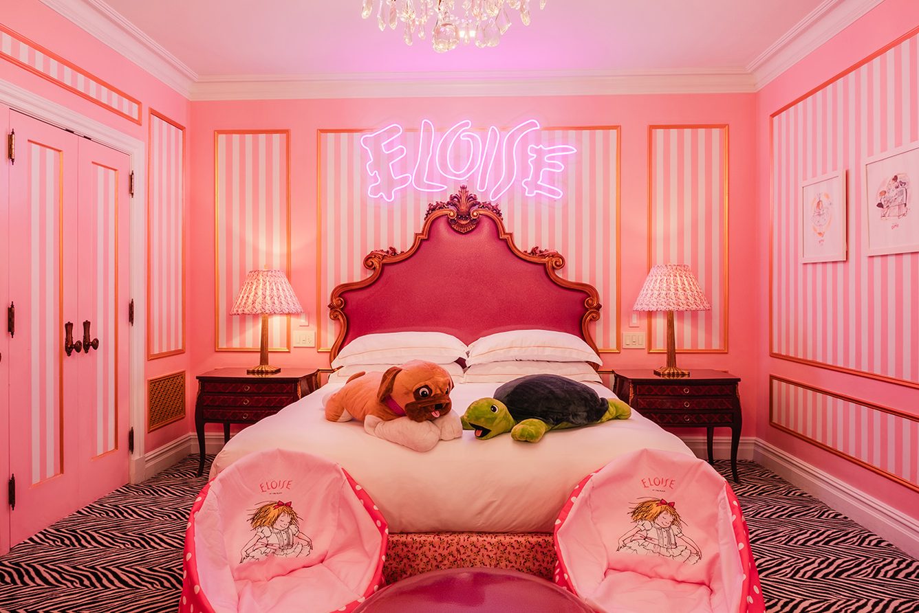 The pink Eloise Suite at The Plaza, inspired by the children's book character